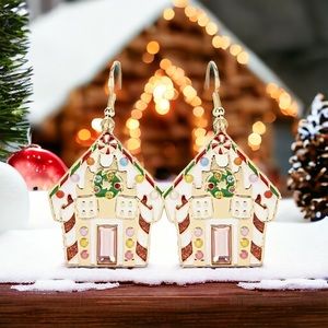 🎄🏡 Christmas Cake House Dangle Earrings w/Rhinestone Accents